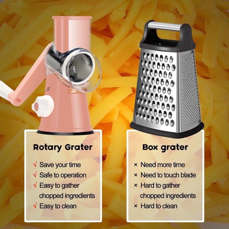 Ourokhome Rotary Cheese Grater Hand Crank, Kitchen Shredder Speed Mandolin
