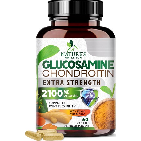 Glucosamine Chondroitin Turmeric Msm Boswellia - Triple Strength Joint Support Glucosamine Sulfate Supplement - Support for Joint Health and Mobility - Includes Quercetin, Bromelain - 60 Capsules