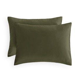 Wake In Cloud - Pair of Standard Pillowcases, 1000TC Ultra Soft Microfiber Pillow Covers, Olive Green, Standard Size 48x74 cm