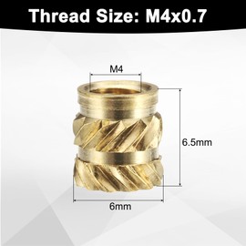 QUARKZMAN Pack of 100 M4 Threaded Inserts Brass Heat Set Insert M4 x 6.5 mm, OD 6 mm Knurled Insert Nuts, 3D Printing Brass Nuts Female Threaded Inserts Nuts