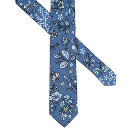 BELLUNO - Corbata floral para hombre, corbata de flores con estampado para bodas, fiestas, actividades, corbata delgada de algodón + caja de regalo, zacate azul marino, Flaco