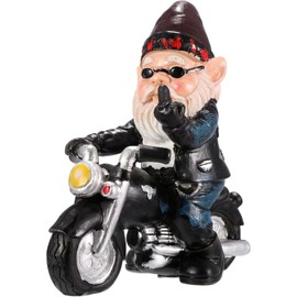 Garden Gnome Ornaments, 13 cm Funny Gnome Riding Motorcycle, Outdoor Goblin Art Decoration, Biker Gnomes Garden Ornaments, for Patio Lawn Yard Art Decoration