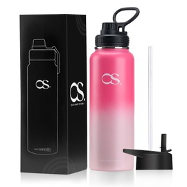 OSLIFE Termo de Acero Inoxidable con 2 Tapas, Termo Para Café, Agua Fría 24 Horas o Caliente 12 Horas, Tapa Hermética Antigoteo, Botella de Agua Metálica para Gimnasio, Sin BPA (Rojo, 1000ml)