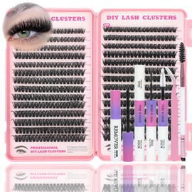 Lash Clusters Kit, 560 Pcs Eyelashes Clusters Kit 9-16mm Individual Lash Extension Kit D Curl Fluffy Wispy False Eyelashes (60D+80D, Lash Clusters Kit)