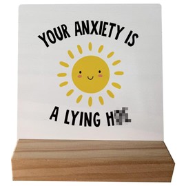 grapehiker Mental Health Gifts for Women, Gifts for Anxiety Relief Women, Funny Mental Health Therapy Office Desk Decor, You Anxiety is a Lying Sign Desk Decor