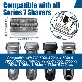 Pack of 3 Series 7 Shaving Head 70S Replacement Shaver Head Compatible with Braun Series 7 Men's Razor Shaving Head Replacement for Series 7 720cc, 730cc, 735s, 750cc, 760cc, 790cc (70S, Silver)