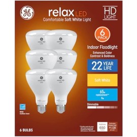 GE Relax 6-Pack 65 W Equivalent Dimmable Soft White Br30 LED Light Fixture Light Bulb