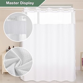 FONFLAIRE No Hook Shower Curtain with Snap-in Liner, Waffle Weave Hotel-Style Fabric, Waterproof & Machine Washable, 71" x 74" (White)