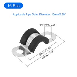 QUARKZMAN Pack of 16 10 mm / 0.39 inch pipe clamps, 304 stainless steel hose clamps with rubber insert, U-type screw pipe clamps for home, gas pipe, water pipe, tank, automotive tubing