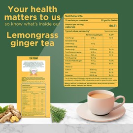 INDICUP Instant Chai Tea Latte Lemongrass Ginger Premix | True Indian Taste Tea Powder | Ready Mix Tea | 10 Single Serve Sachets | 220g (7.76 Ounce)