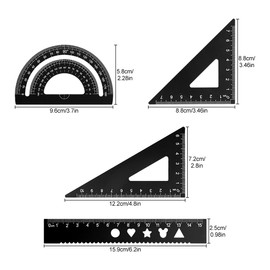 4PCS Aluminum Ruler Set Jagowa Protractor 2 Triangle Rulers 15cm Ruler Geometry Architect Scale Ruler School Stationery Office Supplies Black