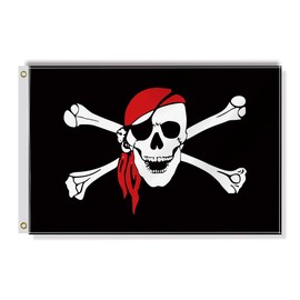 Pirate Jolly Roger Small Flag,12×18 Inch Two Layer Fabric Small Banner,1×1.5 FT Red Scarf Skull Bone Nautical Decor,Mini Digital Printed 150D Polyester Banner With Brass Grommet