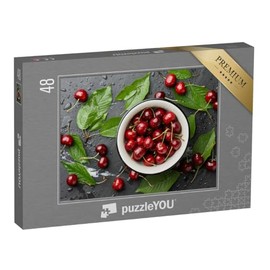 puzzleYOU: Jigsaw Puzzle 48 Piece "Dewish: Delicious Sweet Cherries in a Bowl" - Fruit Food and Drink Jigsaw Puzzle Collection