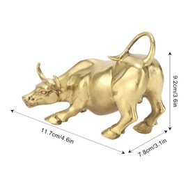 Brass Bull Figurine, Feng Shui Fortune Wall Street Bull Art Decor, Golden Copper Bull Stands for Happiness of Career and Wealth of