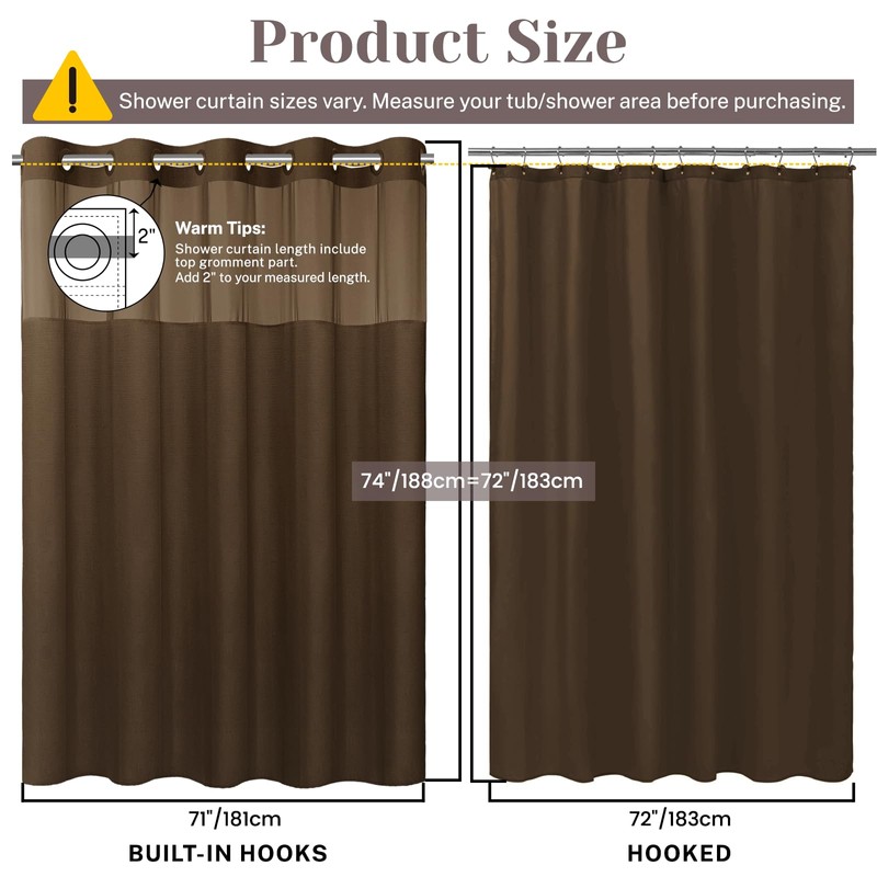 SORTTO No Hook Slub Textured Shower Curtain with Snap in