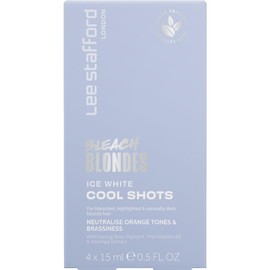 Lee Stafford Blue Pigment Toning Hair Treatments | Bleach Blondes Ice White Hot Shots - Power Dose Treatments, Corrects Brassy & Orange Tones, Great for Highlighted, Cool Hair, 4 x 15ml Doses