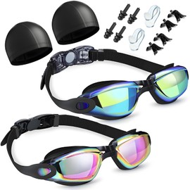 2 Pcs Gafas de Natación, Goggles de Natación Anti Niebla UV, Juego De Gafas de Natación Que Incluye Gorro de Natación, Pinza Nasal y Tapones para Los Oídos, Adecuado para Hombres, Mujeres y Adultos