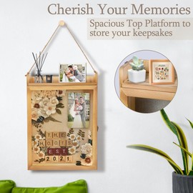 KWYADLUO 11x16 Shadow Box Frame with Light, Wedding Memorial Display Case with Shelves and Top Platform, Large Deep Shadow Box for Flowers, Wedding Gift, Hanging Rope and Wall-Mountable, Rustic Wood