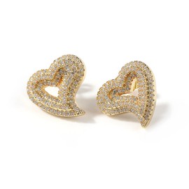 Heart Earrings Hypoallergenic Stud Earrings For Women Trendy, Iced Out Womens Earrings Sensitive Earrings Studs, Hip Hop Jewelry Cubic Zirconia Bling Jewelry Dainty Earrings Birthday Gifts (Gold-1)