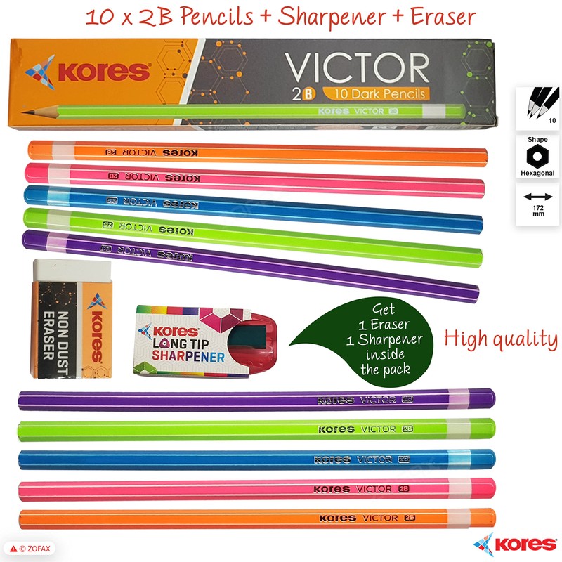 Kores Victor 2B Wooden Hexa Dark Pencils, Pack of 10,
