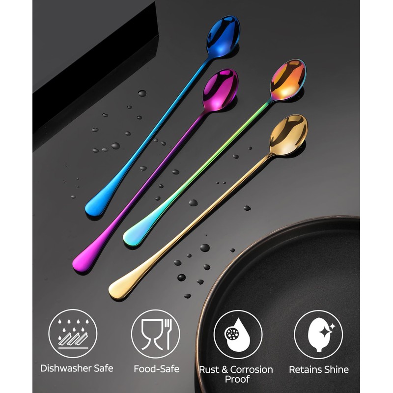 Lovingly Yours 9.5-Inch Long Handle Ice Tea Spoons, Ice Cream