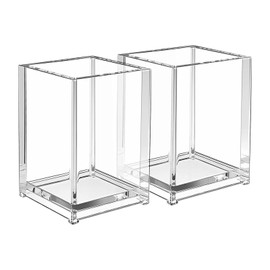 Pack of 2 Acrylic Pen Holders, Clear Acrylic Pen Holder, Make Up Brush Holder, Transparent Makeup Brush Holder, Pencil Holder for Desk Organiser, Brush Holder for Desk Accessories