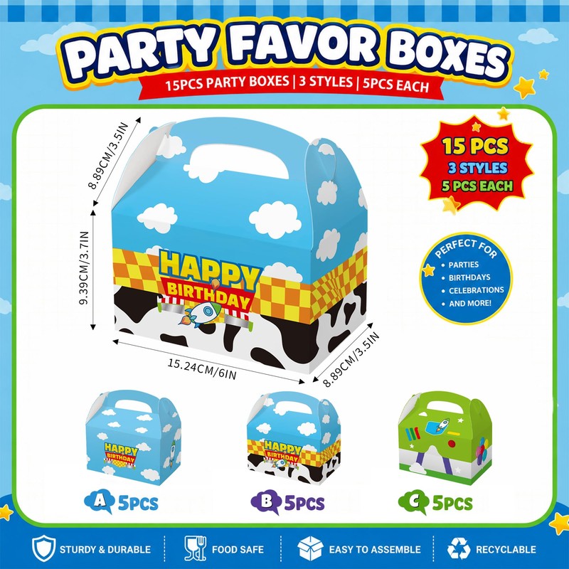 CHENRINDECO 15 Pack Cartoon Story Party Boxes Cookie Treat Boxes