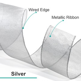 CT CRAFT LLC Silver Metallic Wired Ribbon 4 inch x 10 Yards for Christmas Home Decor Tree Topper Bow Gift Wrapping DIY Crafts Wreath Garland Wedding