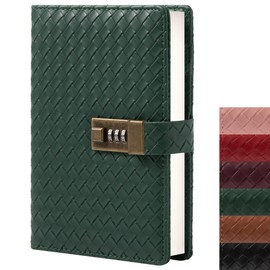 TIEFOSSI B6 Leather Notebook with Combination Lock Refillable Lined Writing Paper for Travel Secret Password Gift Journal for Women Girls Boys (Green)