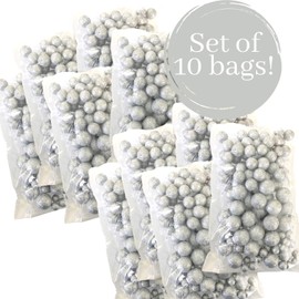Silver Glitter Foam Balls - 10 Bag Set of Glittered Vase Filler Decorative Balls - Table Scatter Decorations - Silver Party Decorations - Assorted Sizes of Glittery Silvery Snow Balls…
