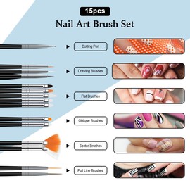 Nail Art Brushes Set, 15pcs Acrylic Nail Brush Painting Pen and 5pcs Nail Dotting Tools, Nail Pen Designer Nail Art Painting Kit for Diy & Professional Use (Black)