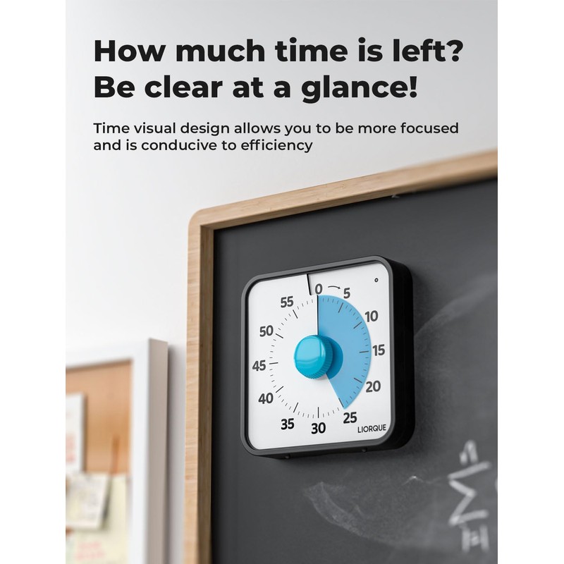 LIORQUE 60 Minute Visual Timer for Kids and Adults, Non-Ticking