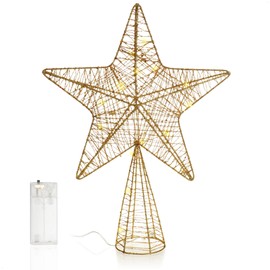 com-four® LED Decorative Star Christmas – Christmas Decoration Star with LED and Timer – Stand Christmas Star with Sequins (Gold/38 cm)