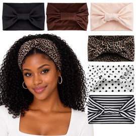6 P Leopard Print Knotted Bow Headbands for Women, Wide Cotton Non-Slip