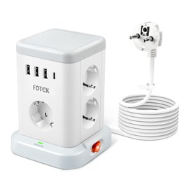 FDTEK 11 in 1 Mehrfachsteckdose mit USB, 7 Fach Steckdosenleiste Überspannungsschutz mit 3 USB A und 1 USB C, Mehrfachstecker mit Schalter, Steckdosenwürfel mit 2M Kabel, Verteilersteckdose USB C