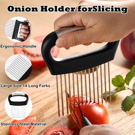 Hendiy Onion Holder for Slicing,3 Pack Lemon Slicer, Large Stainless Steel Onion Cutter for Slicing, Vegetable Cutter for Potato and Tomato, Food Slicer Assistant Tool for Slicing Fruit Lemon and Meat