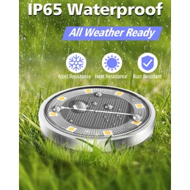 Solar Lights Outdoor Waterproof, 8 Pack 8 LED, Thickened Stainless Steel Ground Light, Solar Garden Lights Landscape Lighting for Patio Pathway Lawn Yard Deck Driveway Walkway, Warm White