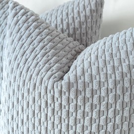 OTOSTAR Set of 2 Light Grey Soft Corduroy Decorative Throw Pillow Covers Striped Boho Pillow Cases for Sofa Couch Bedroom Living Room Patio Farmhouse Modern Home Decor Cushion Cover 12x20 Inch