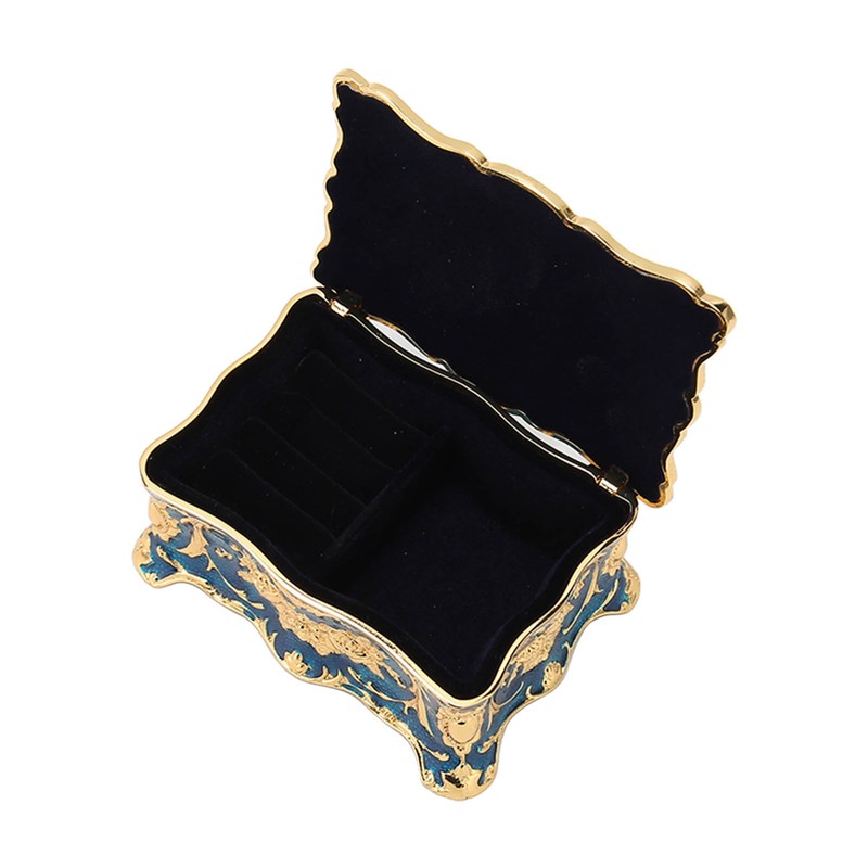 Royalblue Rhinestone Jewelry Box Ring Retro Flower Engraved Earrings Necklace