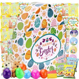 Easter Snack Egg Shape Box (38 Count) Filled with Candy, Peelable Gummies, Treats and Bunny, Great Package for Family, Friends, Kids, Boys and Girls