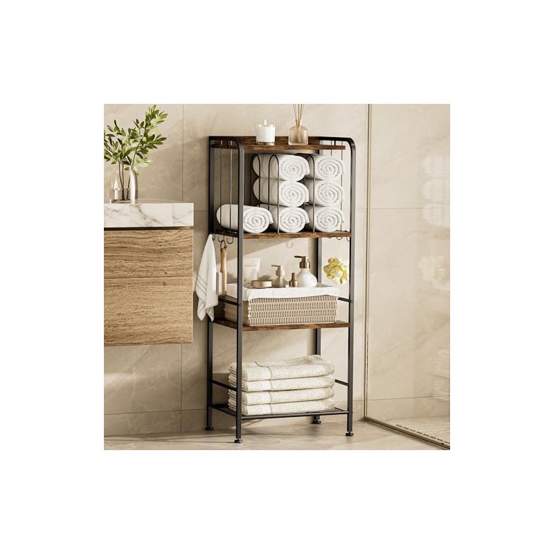 TETOTE 4-Tier Towel Rack, M-Shaped Detachable Dividers Towel Shelf with