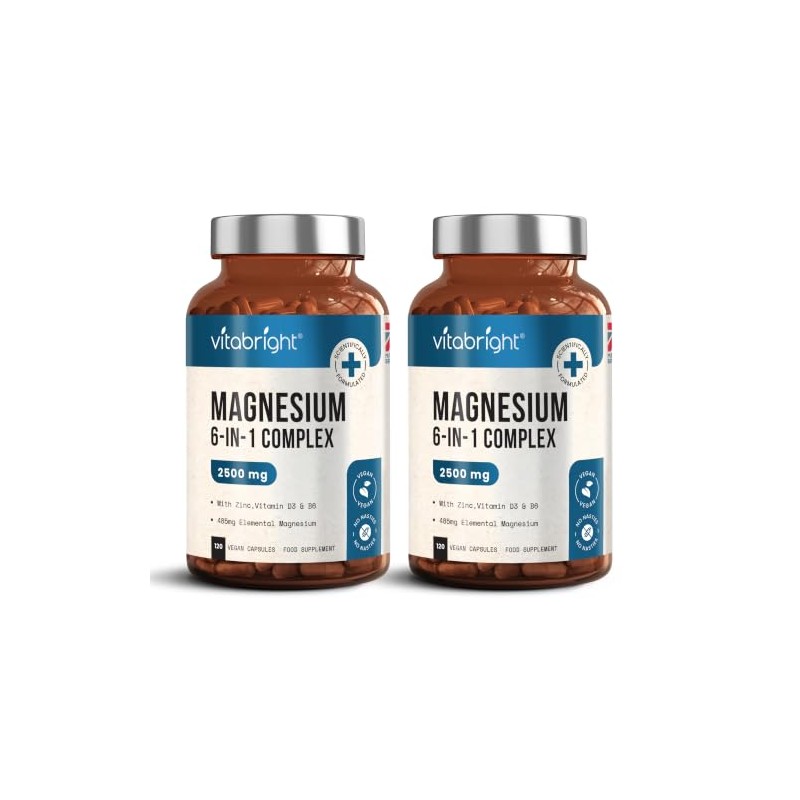 VitaBright Magnesium Glycinate Complex 6-in-1 | 2500mg~485mg Elemental | 120