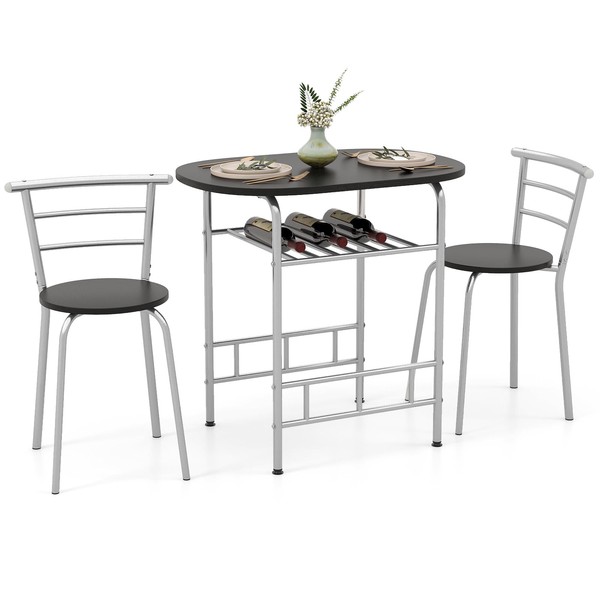 COSTWAY 3 Piece Dining Table Set for 2, Modern Round