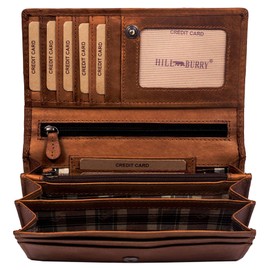 Hill Burry Women's Leather Purse | Genuine Leather Wallet Women with RFID Protection - High-Quality Wallet Made of Genuine Leather | Soft Vintage Women's Wallet with Card Slots, Brown (1), coin purse