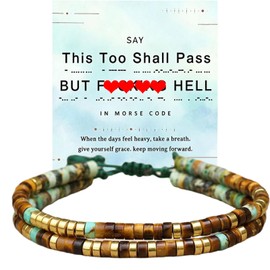 PENGION This Too Shall Pass Morse Code Bracelet for Women, But Hell Tiger Eye Turquoise Double Layer Beaded Wrap Bracelet, Adjustable Hidden Message Motivational Bracelets Jewelry Gift