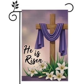 He is Risen Easter Cross 12x18 inch Double-side Burlap Garden Flag Welcome Home Outdoor Yard Holiday Decoration Flag