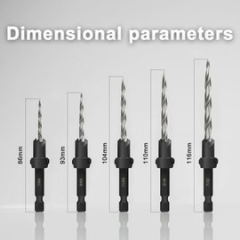 RENYU 5PCS Countersink Drill Bit Set, #4#6#8#10#12 Counter Sink Drill Bit for Wood, Tapered Drill Bit with One 2.5mm Allen Wrench