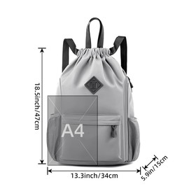 Valleycomfy Waterproof Drawstring Gym Backpack Bag for Men & Women,Sports Gym Bag with Side Pocket, Grey, Classic