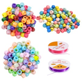AYNKH 200 Pony Beads Sequins 200 Wooden Beads 12 Colors Pony Beads Sequins Plastic Hair Braiding Crafts Bracelets Necklace Jewelry Making Bracelets Necklaces (8mm)
