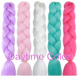 Ms Aloe Glowing Braiding Hair Rainbow Braiding Hair Colorful Luminous Kanekalon Box Braids Multi Color Braiding Hair Glow in the Dark Hair Extensions